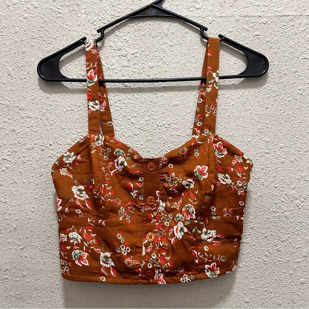 B.O.G Band of Gypsies Collective Brown Floral Crop Top  NWT M